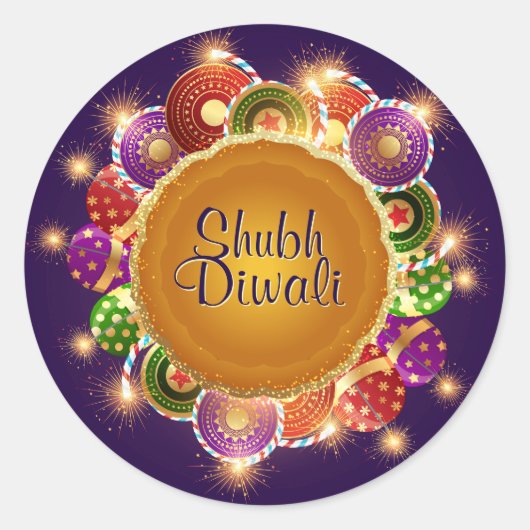 Elegant Diwali Kleurrijk Vuurwerk Ronde Sticker (Voorkant)
