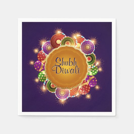 Elegant Diwali Kleurrijk Vuurwerk Servet (Voorkant)