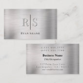 Elegant DIY 3-D Monogram & Blk Name Brushed Silver Visitekaartje (Voorkant / Achterkant)