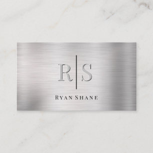 Elegant DIY 3-D Monogram & Blk Name Brushed Silver Visitekaartje