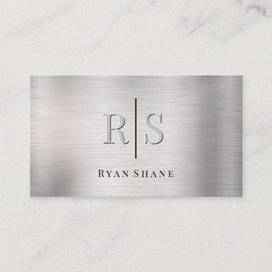 Elegant DIY 3-D Monogram & Blk Name Brushed Silver Visitekaartje (Voorkant)