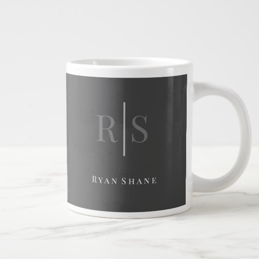 Elegant DIY Gray Monogram & White Name, Dark Grey Grote Koffiekop (Rechts)