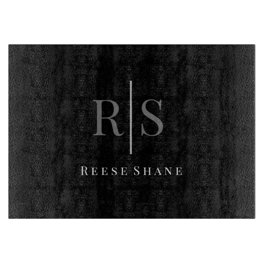 Elegant DIY Gray Monogram & Witte Naam, zwart Snijplank (Voorkant)