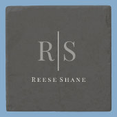 Elegant DIY Gray Monogram & Witte Naam, zwart Stenen Onderzetter