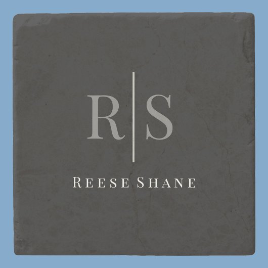 Elegant DIY Gray Monogram & Witte Naam, zwart Stenen Onderzetter