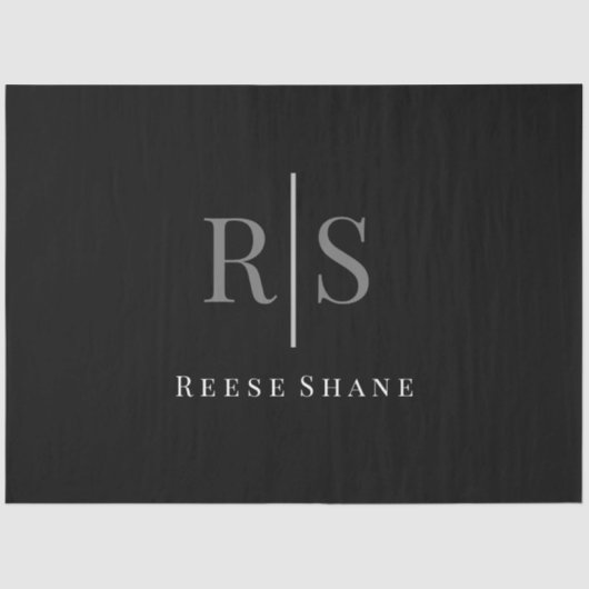 Elegant DIY Gray Monogram & Witte Naam, zwart Tissuepapier (Voorkant)