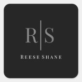 Elegant DIY Gray Monogram & Witte Naam, zwart Vierkante Sticker (Voorkant)