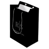 Elegant DIY Grey Monogram & White Name, Black Medium Cadeauzakje (Voorkant Gekanteld)