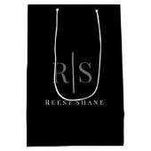 Elegant DIY Grey Monogram & White Name, Black Medium Cadeauzakje (Achterkant)