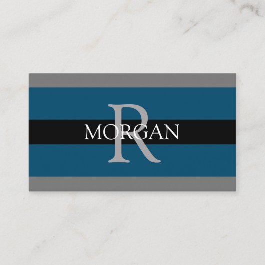 Elegant DIY Monogram Naam Blk DkGrey Ocean Blue Visitekaartje (Voorkant)