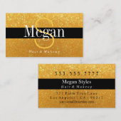 Elegant DIY Monogram Naam Gouden Glitter, Zwarte S Visitekaartje (Voorkant / Achterkant)