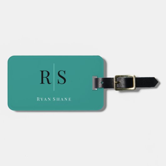 Elegant DIY Monogram Naam & Info, Blauwgroen zwart Bagagelabel (Voorkant horizontaal)