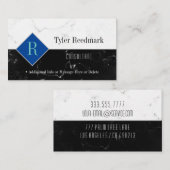 Elegant DIY Monogram Naam Info, Wit & Zwart Marmer Visitekaartje (Voorkant / Achterkant)