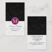 Elegant DIY-monogram, wit en zwart marmer, violet Visitekaartje (Voorkant / Achterkant)