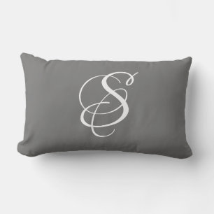 Elegant DIY White Script Monogram & Achternaam/Gri Kussen