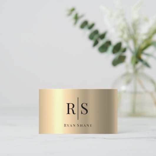 Elegant DIY zwart monogram & naam, geel goud Visitekaartje (Staand voorkant)