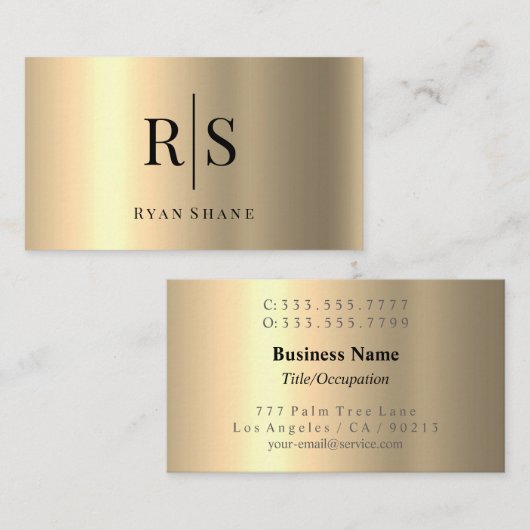 Elegant DIY zwart monogram & naam, geel goud Visitekaartje (Voorkant / Achterkant)