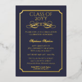 Elegant Dk Blue University Graduation Party Gold Folie Uitnodiging (Voorkant)