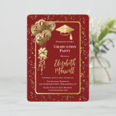 Elegant Dk Red Gold Balloons Graduation Party Kaart (Staand voorkant)