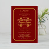Elegant Dk Red University Graduation Party Gold Folie Uitnodiging (Staand Voorkant)