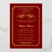 Elegant Dk Red University Graduation Party Gold Folie Uitnodiging (Voorkant)