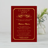 Elegant Dk Red University Graduation Party Gold Folie Uitnodiging (Staand Voorkant)