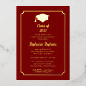 Elegant Dk Red University Graduation Party Gold Folie Uitnodiging (Voorkant)