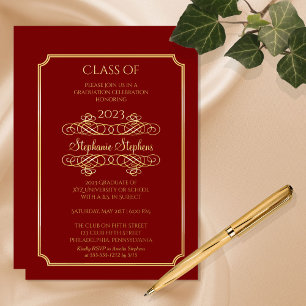 Elegant Dk Red University Graduation Party Gold Folie Uitnodiging