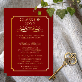 Elegant Dk Red University Graduation Party Gold Folie Uitnodiging