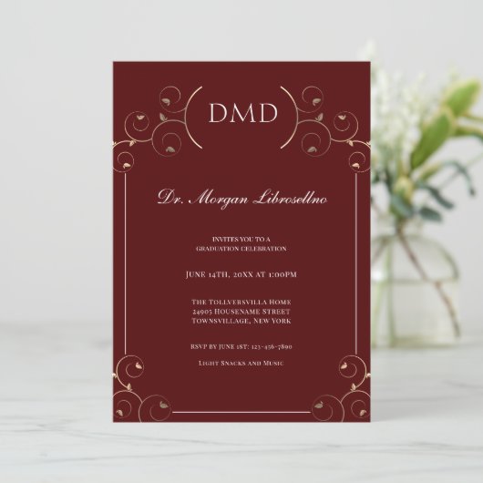 Elegant DMD Gold Burgundy Afstuderen Kaart (Staand voorkant)
