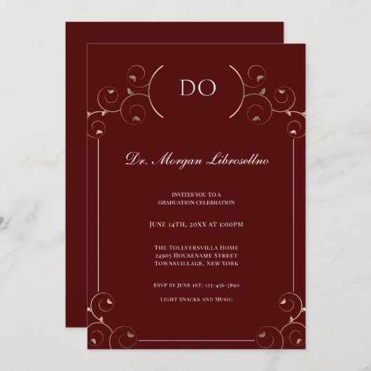 Elegant DO Gold Burgundy Afstuderen Kaart (Voorkant / Achterkant)