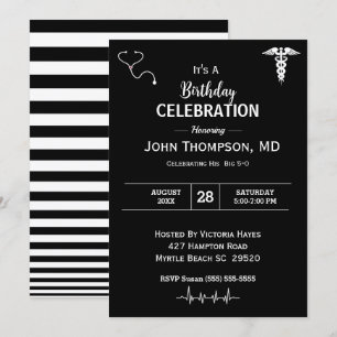 Elegant Doctor Birthday Party Black en White Kaart