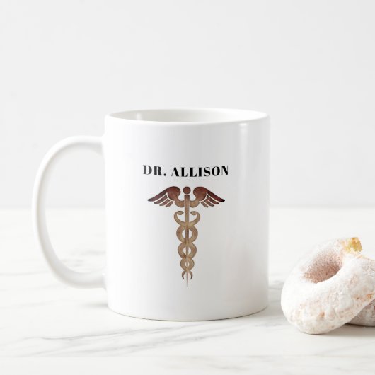 Elegant Doctor Gold Caduceus Symbool gepersonalise Koffiemok (Met donut)