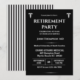 Elegant Doctor Retirement Party Black and White Kaart