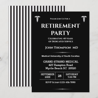 Elegant Doctor Retirement Party Black and White Kaart