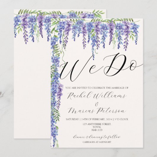 Elegant doen we Paarse Wisteria bloemenbruiloft Kaart (Voorkant / Achterkant)