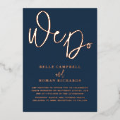 Elegant doen we Roos Gold & Blue Wedding Folie Uitnodiging (Voorkant)