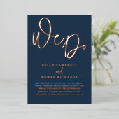 Elegant doen we Roos Gold & Blue Wedding Folie Uitnodiging (Staand Voorkant)
