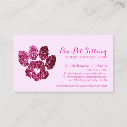 Elegant Dog Cat Grooming Glitter Pet Sitter Paw Visitekaartje (Voorkant)