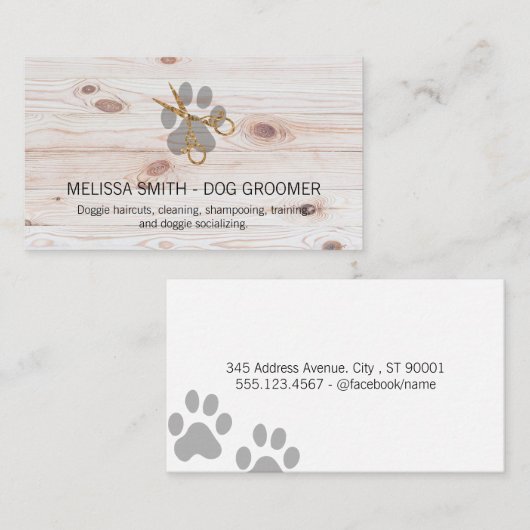 Elegant Dog Groomer | Houten planken Visitekaartje (Voorkant / Achterkant)