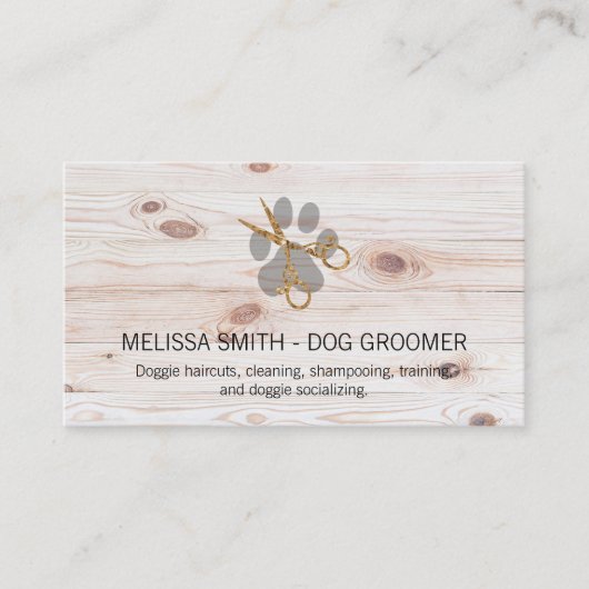 Elegant Dog Groomer | Houten planken Visitekaartje (Voorkant)
