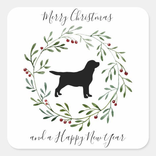 Elegant Dog Merry Kerstmis met zwarte labrador Vierkante Sticker (Voorkant)