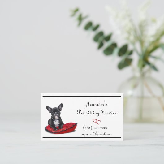 Elegant Dog on a Pillow Pet Sitting Groom Service Visitekaartje (Staand voorkant)