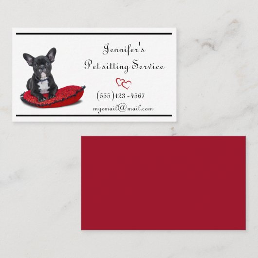 Elegant Dog on a Pillow Pet Sitting Groom Service Visitekaartje (Voorkant / Achterkant)