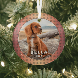 Elegant Dog Pet Foto Golden Snowflakes kerst Glas Ornament