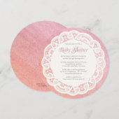 Elegant Doily Baby shower Invitation/Pink Coral Kaart (Voorkant / Achterkant)