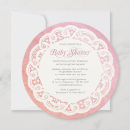 Elegant Doily Baby shower Invitation/Pink Coral Kaart