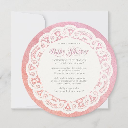 Elegant Doily Baby shower Invitation/Pink Coral Kaart (Voorkant)