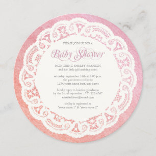Elegant Doily Baby shower Invitation/Pink Coral Kaart