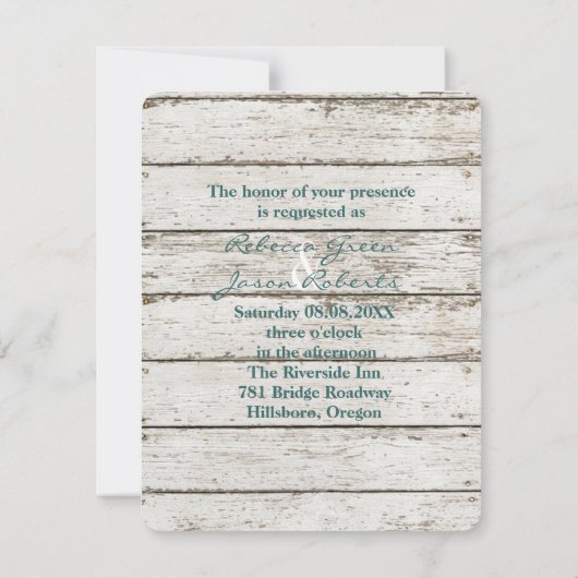 elegant dok hout seizoenshelds strandbruiloft kaart (Achterkant)